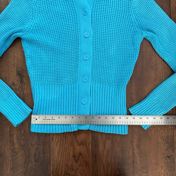 DAISY FUENTES dark powder blue button down cardigan sweater, size L - Picture 9 of 12
